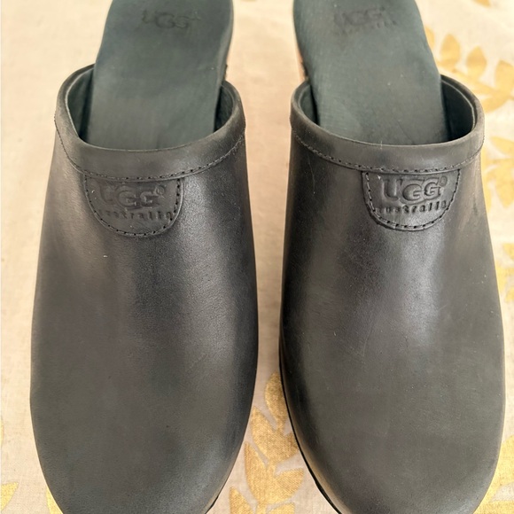 UGG Black Leather Mules with Wooden Sole - Picture 2 of 8